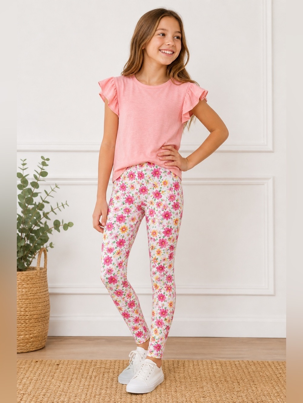 Polo Ralph Lauren Girls Floral Leggings Size Large 12 14 Pink Stretch Pants